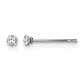 Stainless Steel Polished 2mm Square CZ Stud Post Earrings - Birthstone Company