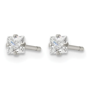 Stainless Steel Polished 3mm Square CZ Stud Post Earrings - Birthstone Company