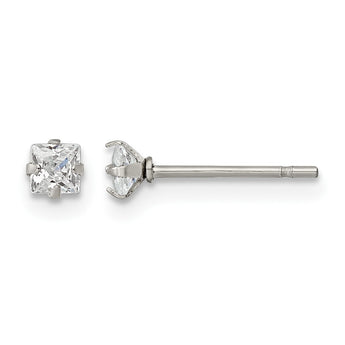 Stainless Steel Polished 3mm Square CZ Stud Post Earrings - Birthstone Company
