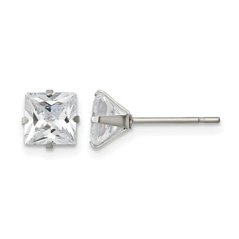 Stainless Steel Polished 6mm Square CZ Stud Post Earrings - Birthstone Company