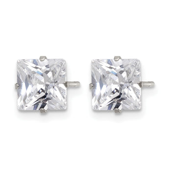 Stainless Steel Polished 7mm Square CZ Stud Post Earrings - Birthstone Company