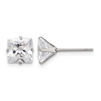 Stainless Steel Polished 7mm Square CZ Stud Post Earrings - Birthstone Company