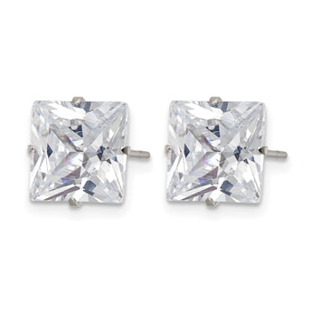 Stainless Steel Polished 9mm Square CZ Stud Post Earrings - Birthstone Company
