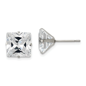 Chisel Stainless Steel Polished 10mm Square CZ Stud Post Earrings