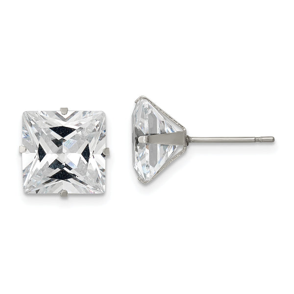 Chisel Stainless Steel Polished 10mm Square CZ Stud Post Earrings