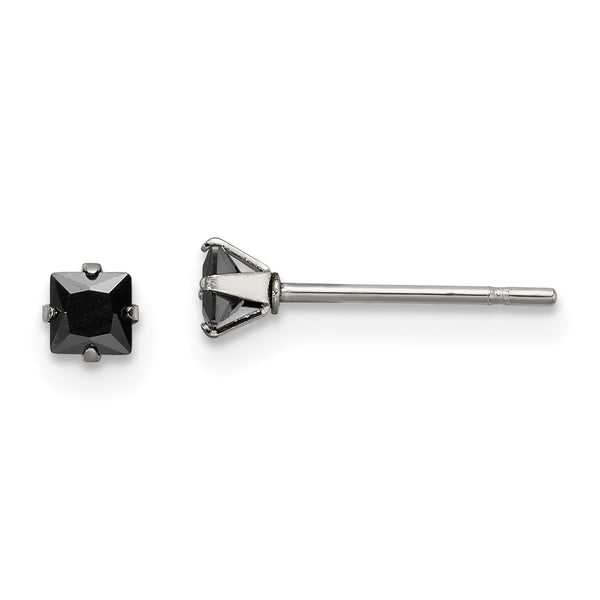 Chisel Stainless Steel Polished 3mm Black Square CZ Stud Post Earrings