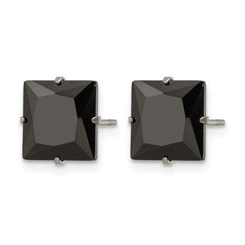 Stainless Steel Polished 9mm Black Square CZ Stud Post Earrings - Birthstone Company