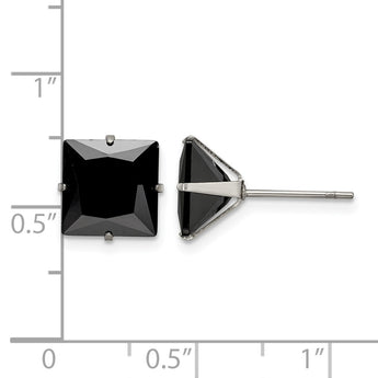 Stainless Steel Polished 9mm Black Square CZ Stud Post Earrings - Birthstone Company