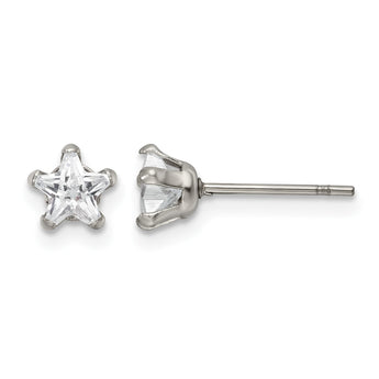 Stainless Steel Polished 5mm Star CZ Stud Post Earrings - Birthstone Company