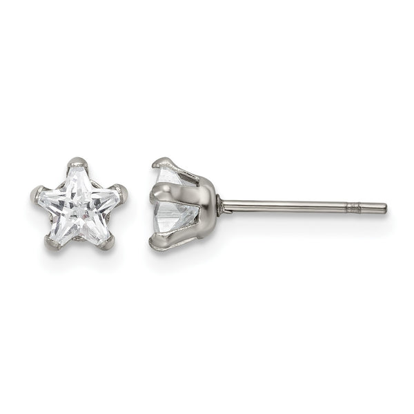 Stainless Steel Polished 5mm Star CZ Stud Post Earrings - Birthstone Company