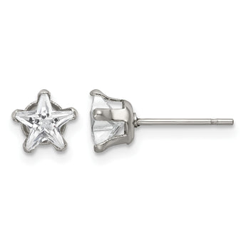 Stainless Steel Polished 6mm Star CZ Stud Post Earrings - Birthstone Company