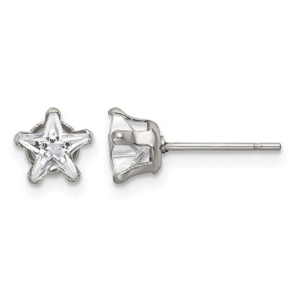 Stainless Steel Polished 6mm Star CZ Stud Post Earrings - Birthstone Company