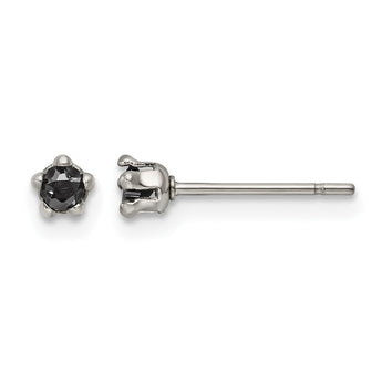 Stainless Steel Polished 3mm Black Star CZ Stud Post Earrings - Birthstone Company