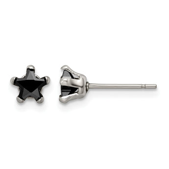 Stainless Steel Polished 5mm Black Star CZ Stud Post Earrings - Birthstone Company