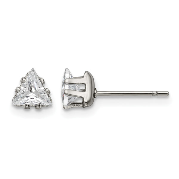 Stainless Steel Polished 5mm Triangle CZ Stud Post Earrings - Birthstone Company