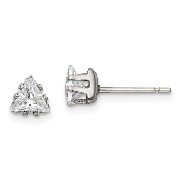 Chisel Stainless Steel Polished 5mm Triangle CZ Stud Post Earrings