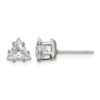 Stainless Steel Polished 6mm Triangle CZ Stud Post Earrings - Birthstone Company