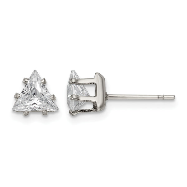 Stainless Steel Polished 6mm Triangle CZ Stud Post Earrings - Birthstone Company