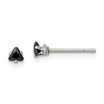 Chisel Stainless Steel Polished 3mm Black Triangle CZ Stud Post Earrings
