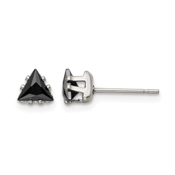 Stainless Steel Polished 5mm Black Triangle CZ Stud Post Earrings - Birthstone Company