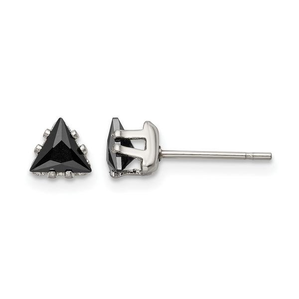 Stainless Steel Polished 5mm Black Triangle CZ Stud Post Earrings - Birthstone Company