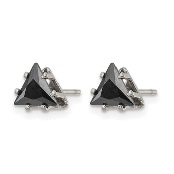 Stainless Steel Polished 6mm Black Triangle CZ Stud Post Earrings - Birthstone Company