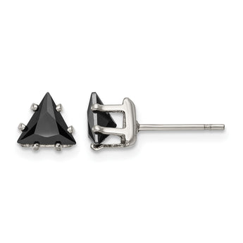 Stainless Steel Polished 6mm Black Triangle CZ Stud Post Earrings - Birthstone Company