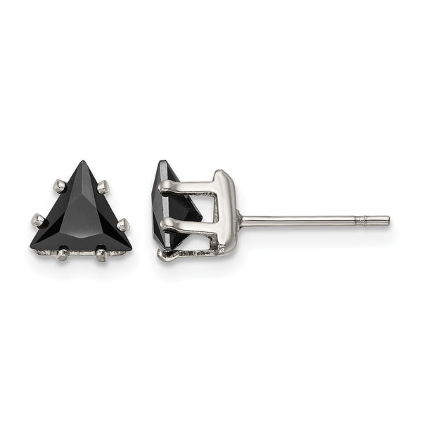 Stainless Steel Polished 6mm Black Triangle CZ Stud Post Earrings - Birthstone Company