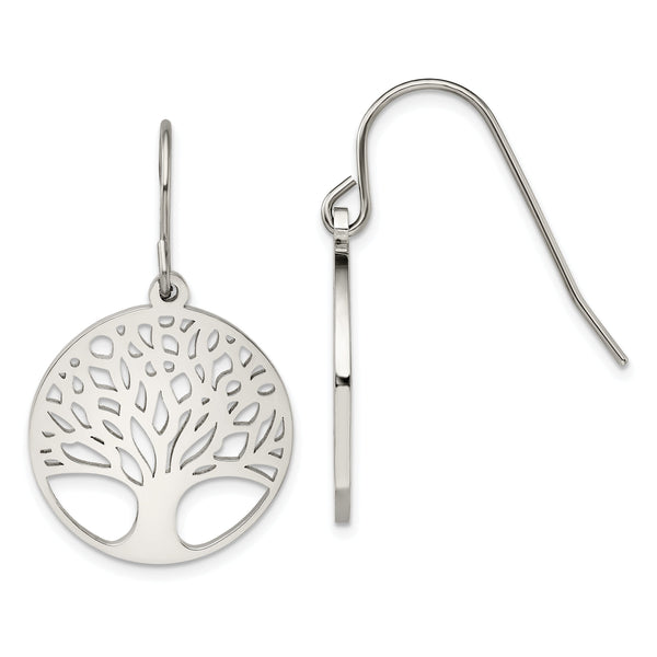 Chisel Stainless Steel Polished Tree of Life Cut-out Shepherd Hook Earrings