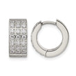 Stainless Steel Polished with 3 Rows of CZ Hinged Hoop Earrings - Birthstone Company