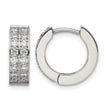 Stainless Steel Polished with 2 Rows of CZ Hinged Hoop Earrings - Birthstone Company