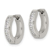 Chisel Stainless Steel Polished with 1 Row of CZ 2.3mm Hinged Hoop Earrings