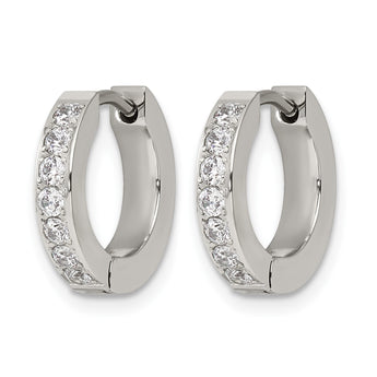 Stainless Steel Polished with 1 Row of CZ Hinged Hoop Earrings - Birthstone Company