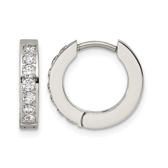 Stainless Steel Polished with 1 Row of CZ Hinged Hoop Earrings - Birthstone Company