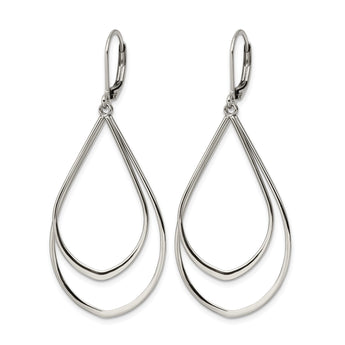 Stainless Steel Polished Double Tear-drop Leverback Dangle Earrings - Birthstone Company