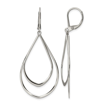 Stainless Steel Polished Double Tear-drop Leverback Dangle Earrings - Birthstone Company