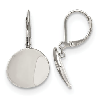 Stainless Steel Polished Curved Disk Leverback Dangle Earrings - Birthstone Company