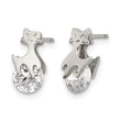 Stainless Steel Polished w/CZ Cat Post Earrings - Birthstone Company