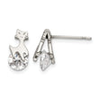Stainless Steel Polished w/CZ Cat Post Earrings - Birthstone Company