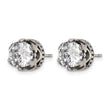 Stainless Steel Antiqued and Polished Crown w/CZ Post Earrings - Birthstone Company