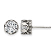 Stainless Steel Antiqued and Polished Crown w/CZ Post Earrings - Birthstone Company