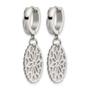 Stainless Steel Polished Flower Hinged Hoop Dangle Earrings - Birthstone Company