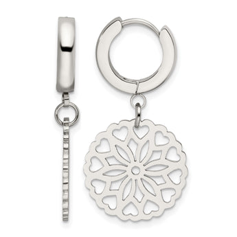 Stainless Steel Polished Flower Hinged Hoop Dangle Earrings - Birthstone Company