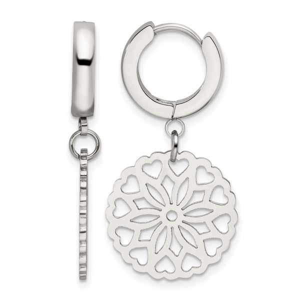 Stainless Steel Polished Flower Hinged Hoop Dangle Earrings - Birthstone Company