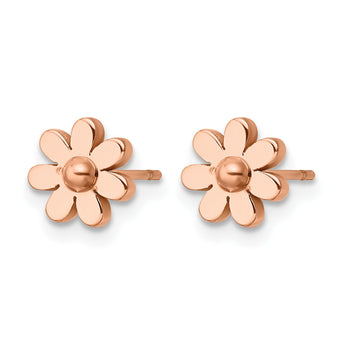 Stainless Steel Polished Rose IP-plated Flower Post Earrings - Birthstone Company