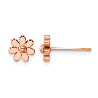 Stainless Steel Polished Rose IP-plated Flower Post Earrings - Birthstone Company