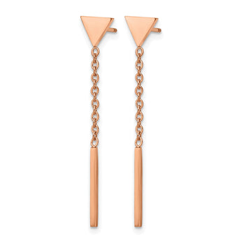 Stainless Steel Polished Rose IP-plated Dangle Bar Triangle Post Earrings - Birthstone Company