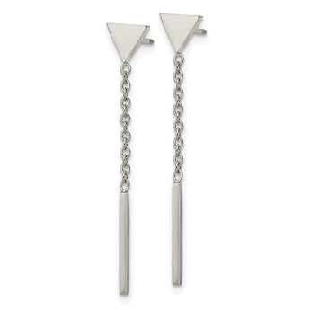Stainless Steel Polished Dangle Bar Triangle Post Earrings