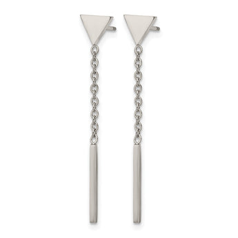 Stainless Steel Polished Dangle Bar Triangle Post Earrings - Birthstone Company