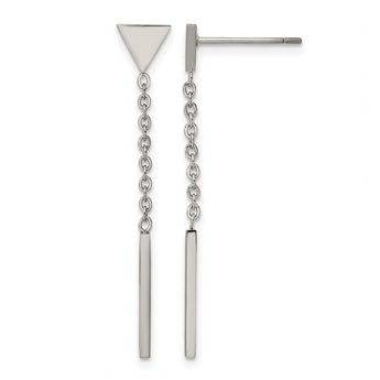 Stainless Steel Polished Dangle Bar Triangle Post Earrings - Birthstone Company